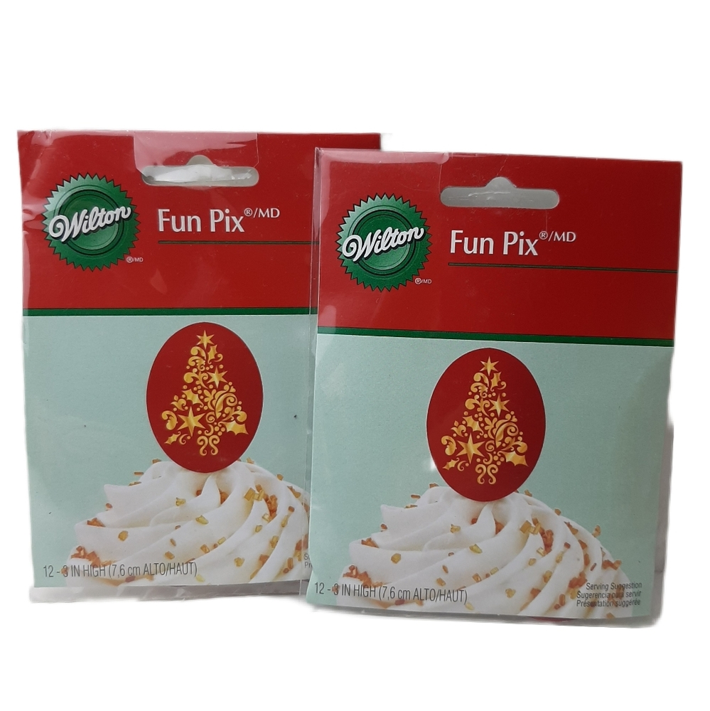 🍒4 for $20🍒 24pcs. WILTON Fun Pix Foil Christmas Tree Cupcake Picks